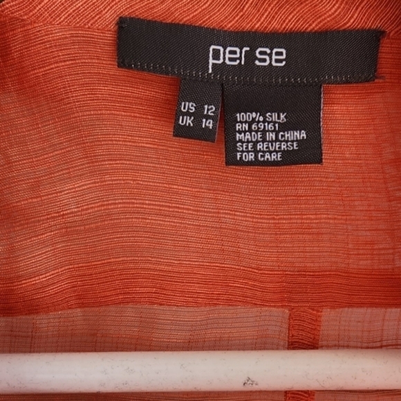 Per Se Orange coral Sheer Silk Structured textured linear Jacket Zip‎ Up - Picture 3 of 4